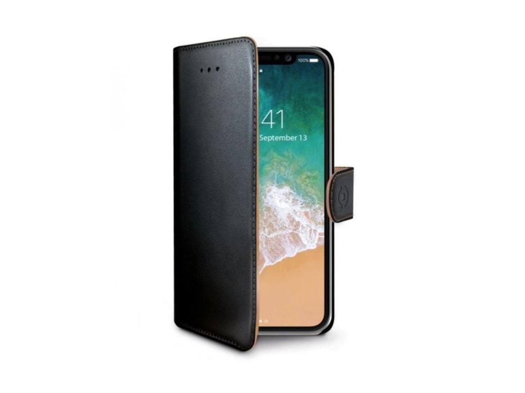 Pouzdro typu kniha CELLY Wally pro Apple iPhone X, PU kůže, černé