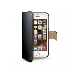 Pouzdro typu kniha CELLY Wally pro Apple iPhone 5/5S/SE - PU kůže, černé č.1