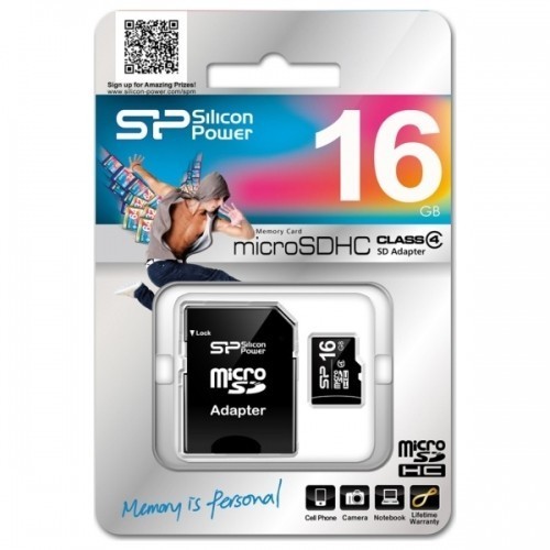 Paměťová karta Silicon Power microSDHC Class 4, 16 GB + adaptér SD