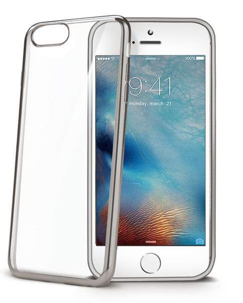 TPU pouzdro CELLY Laser - lemování s kovovým efektem pro Apple iPhone 6/6s, stříbrné